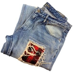 INC International Concepts Berlin Slim Straight Distressed Patch Jeans 36x32